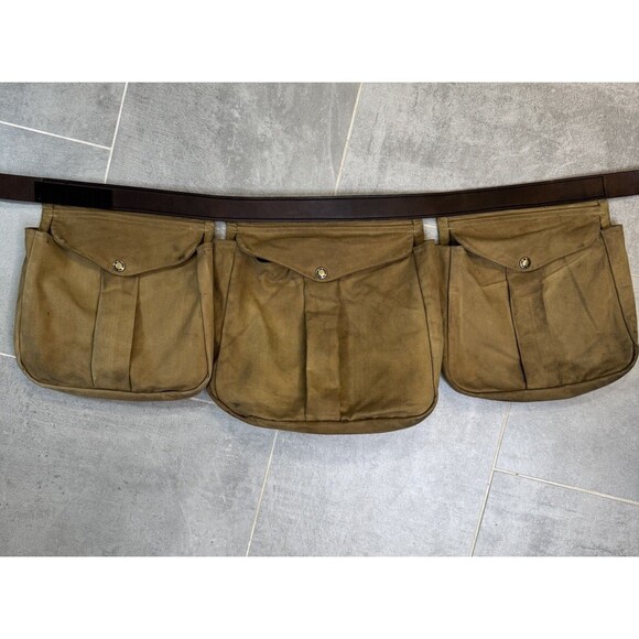Filson Tin Cloth Shooting Ammo Belt Bag XL Tan Bridle Leather Hunting USA - Picture 1 of 13